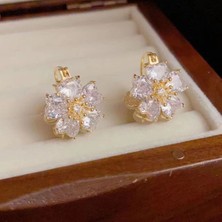 Yongfa0 Ikiz Çiçekler Lotus Göleti Ayışığı Çiçekleri Çift Taraflı Tatlı Küpe Kadın Kişiselleştirilmiş Kedi Gözü Zarif Küpe (Yurt Dışından)