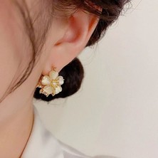 Yongfa0 Ikiz Çiçekler Lotus Göleti Ayışığı Çiçekleri Çift Taraflı Tatlı Küpe Kadın Kişiselleştirilmiş Kedi Gözü Zarif Küpe (Yurt Dışından)