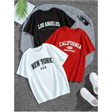 3 Lü Paket Baskılı Beyaz Siyah Gri T-Shirt Oversize Salaş Ünisex