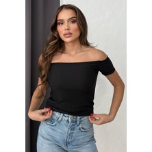 Lesa Wear Soft Touch Kayıkçı Yaka Dekolteli Basic Crop Bluz