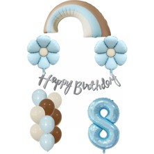 Patladı Gitti Retro 8 Yaş Papatya Temalı Erkek Bebek Konsept Doğum Günü Seti