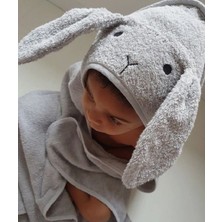 Gürpamuk Home Baby Pamuklu Yumuşacık Kız-Erkek Bebek/yenidoğan Banyo Havlu Kundak Gri/tavşan