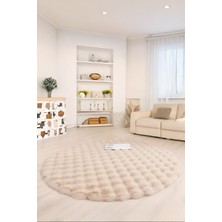 Bubble Yuvarlak Bej Uzun Tüylü Yumuşak Peluş Kaymaz Yıkanabilir Salon Oturma Odası Balkon Halısı