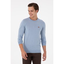 U.S. Polo Assn. Erkek Slim Fit Bisiklet Yaka Açık Mavi Melanj Kazak 50297040-VR112
