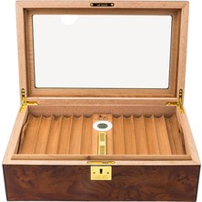 Lubinski Yeni Cedar Camlı Tepsili Puro Kutusu Humidor Kahve 60S