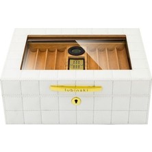 Lubinski Deri Camlı Humidor Puro Kutusu Beyaz 50S