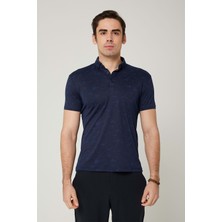 Coonless Erkek Desenli Yakalı Lacivert Tshirt
