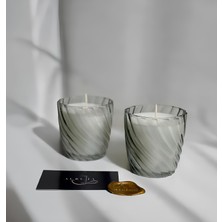 Aurelia Candle - Tekli Su Yeşili Spiral Desenli Cam Bardaklı Kokulu Mum