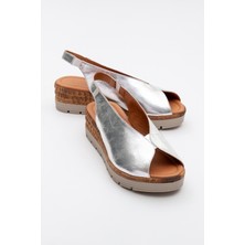 Luvi Blom Gümüş  Deri Kadın Dolgu Topuk Sandalet