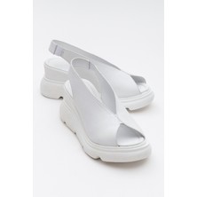 Luvi Sam Beyaz Cilt  Deri Kadın Dolgu Topuk Sandalet