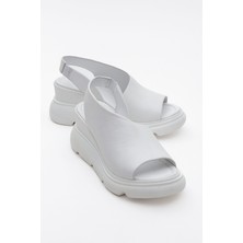Luvi Agusto Beyaz Cilt  Deri Kadın Dolgu Topuk Sandalet