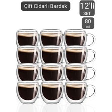 12’li Set Kulplu Espresso Bardağı Doppio Ristretto Bardağı Çift Cidarlı Türk Kahvesi Bardak 80 ml