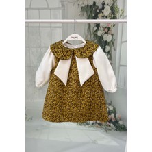 Bertuğ Bebek Sarı Siyah Kız Çocuk Çocuk Jile Krep Brokar Elbise