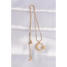Lisinya 316L Çelik Zincir Gold Renk Ay Yıldız Unisex Kolye