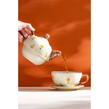 Riva İstanbul Sarı Çiçekli Amore El Yapımı 4 Parça Demlik & Fincan Seti