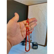 Anemore Collection Ateş Kehribar Tesbih Kırmızı-Beyaz Renkli Kapsül Kesim T-85