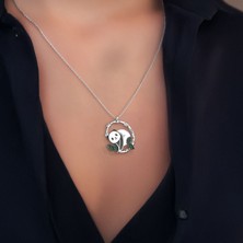 İndigo Takı Mineli Panda Gümüş Kolye