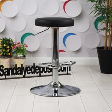 Sandalye Deposu Loki Krom Tespi Ayaklı Bar Sandalyesi (Siyah Deri)