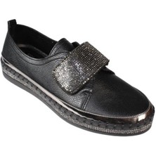 Yaz Kış Ayakkabı Yazkış Kadın Siyah Beyaz Taşlı Spor Babet Ayakkabı