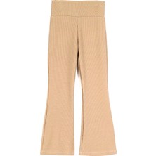 Yüksek Bel İspanyol Paça Fitilli Bej Renk Kız Çocuk Tayt