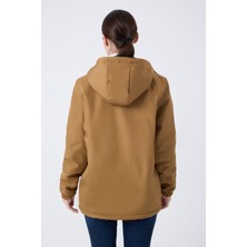 Kadın Taba Içi Kürklü Su ve Rüzgar Geçirmez Kapüşonlu Kışlık Mont & Kaban & Parka
