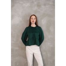 Yaka Biye Etek Büzgülü Tunik-Siyah