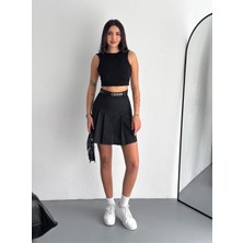 Ozy Fashion Yazlık Kemerli Pileli Dokuma Şort Etek PİLEETK-0039