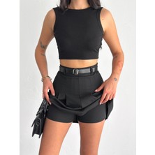 Ozy Fashion Yazlık Kemerli Pileli Dokuma Şort Etek PİLEETK-0039