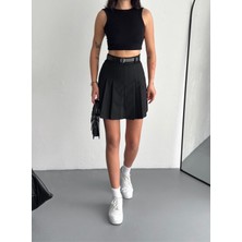 Ozy Fashion Yazlık Kemerli Pileli Dokuma Şort Etek PİLEETK-0039