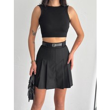 Ozy Fashion Yazlık Kemerli Pileli Dokuma Şort Etek PİLEETK-0039