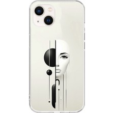 Dali Design iPhone 15 Plus Uyumlu Şeffaf Kılıf Estetik Yüz 2 Tasarımlı