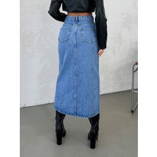 Dema Kadın Denim Pamuklu Yüksek Bel Uzun Etek