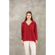 Çift Cep Dokuma Modal Tunik-Bordo