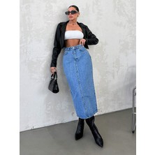 Dema Kadın Denim Pamuklu Yüksek Bel Uzun Etek