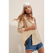 Fevien 3900 Oversize Uzun Basic Gömlek - Bej