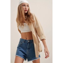 Fevien 3900 Oversize Uzun Basic Gömlek - Bej