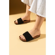 Pembe Potin Taşlı Rahat Taban Kadın Terlik 001-015-25