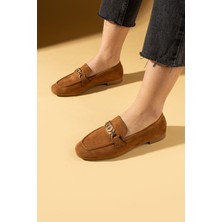 Pembe Potin Taşlı Metal Toka Detaylı Rahat Kalıp Kadın Babet 016-080-25SÜET