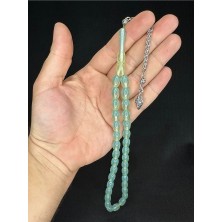 Anemore Collection TOZ KEHRİBAR TESBİH MAVİ/YEŞİL RENKLİ KAPSÜL KESİM 12MMX8MM T-603