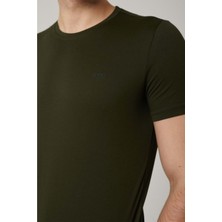 Sıfır Yaka Bisiklet Yaka Penye Likralı Haki Erkek Tshirt
