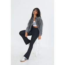 Lesa Wear Kadın Siyah Yüksek Bel Toparlayıcı Çift Cepli Ispanyol Paça Tayt Bootcut