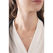 925 Ayar Gümüş Gold Kaplamalı Zirkon Taşlı Pul Kolye