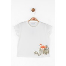 04-08 Yaş Kız Çocuk Flamingo Tema T-Shirt - Ekru