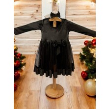 Kız Çocuk Tokalı Tüllü Kadife Özel Gün Elbisesi