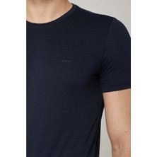 Sıfır Yaka Bisiklet Yaka Penye Likralı Lacivert Erkek Tshirt