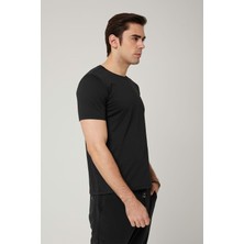 Sıfır Yaka Bisiklet Yaka Penye Likralı Lacivert Erkek Tshirt