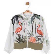 04-08 Yaş Kız Çocuk Flamingo Tema Üçlü Takım - Ekru-Haki