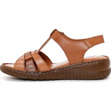 Derimod Kadın Taba Bilekten Bantlı Kalın Tabanlı Deri Comfort Sandalet 25SFD320318