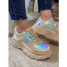 Günlük Kadın Spor Ayakkabı Yüksek Taban 6 cm Sneaker Siyah - Beyaz - Bej - Rugan - Süet 001
