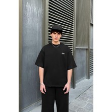Flaw Nakışlı Siyah Oversize Tişört